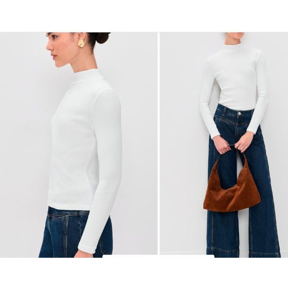 Veronica Beard Women's Nate Ribbed Mock Turtleneck Long Sleeve Top XS S  NWT 228